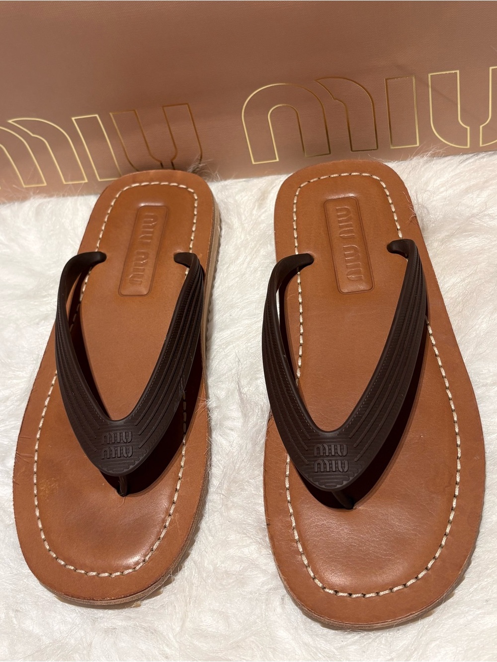 Miu Miu Dark Brown Thong Sandals